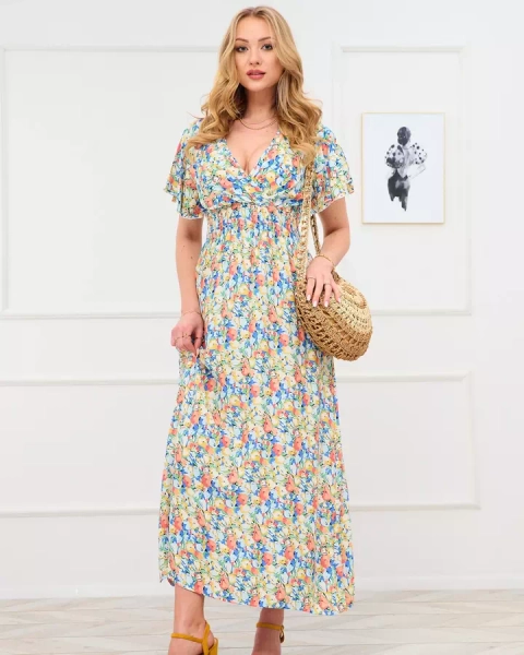 Yellow women's floral maxi dress - Clothing