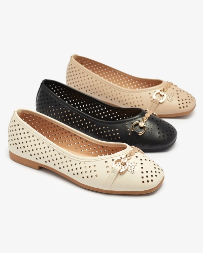 Mustad kuldse ornamendiga naiste aplastikballeriinid Serilla- Footwear