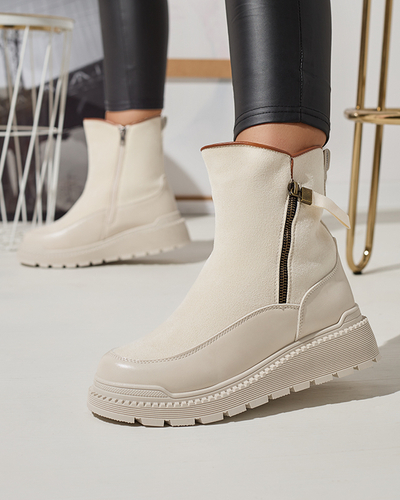 Cream women's flat-heeled boots Mefina- Footwear