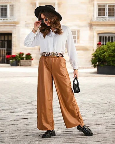 Royalfashion Wide wūmen's eco-leather pants