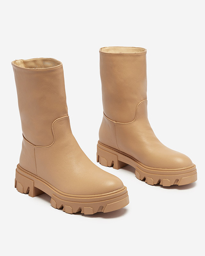 Women's slip-on ankle boots with camel Mekira insulation - Footwear