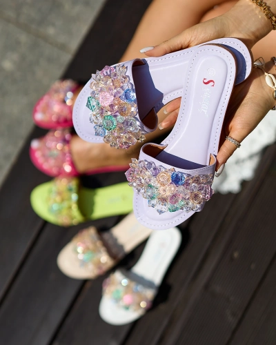 Royalfashion Lillad värviliste kristallidega naiste flip-flops Bling Breeze