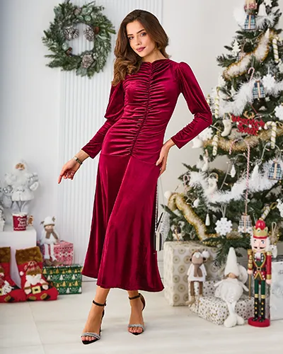 Royalfashion Womans midi kjóll með ruching