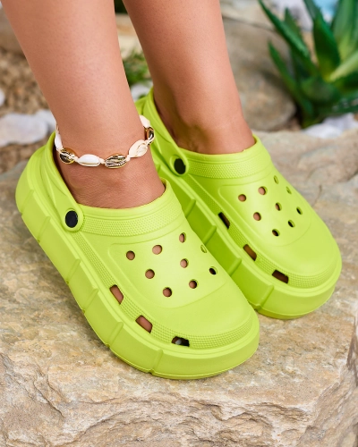 Royalfashion Neon green women's flip-flops with openwork trim Mightty