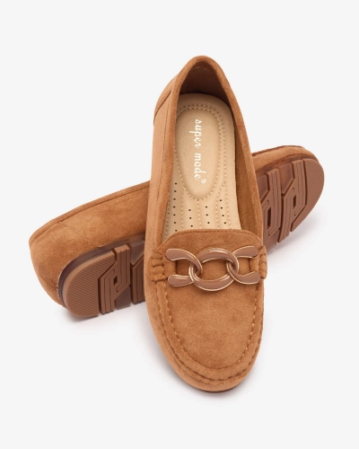 Women's moccasins in camel color with chain Lertika - Footwear