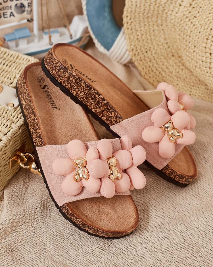 Royalfashion Naiste flip-flops kuldsete karude ja lilledega Isaralle