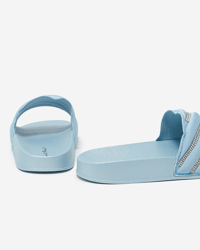 OUTLET Blue women's slippers with cubic zirconia Erikis - Footwear