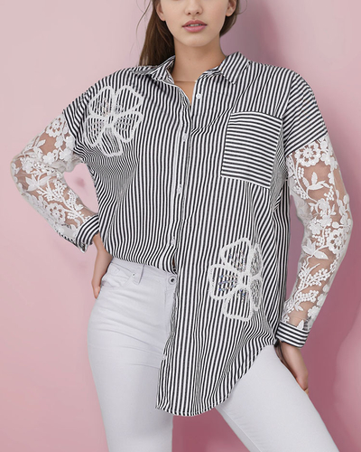 Royalfashion Women's striped shirt with lace