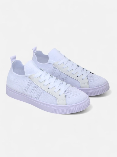 Aurelio Białe Sneakersy Tekstylne z Eko Skóry na Płaskiej Platformie 2,5 cm