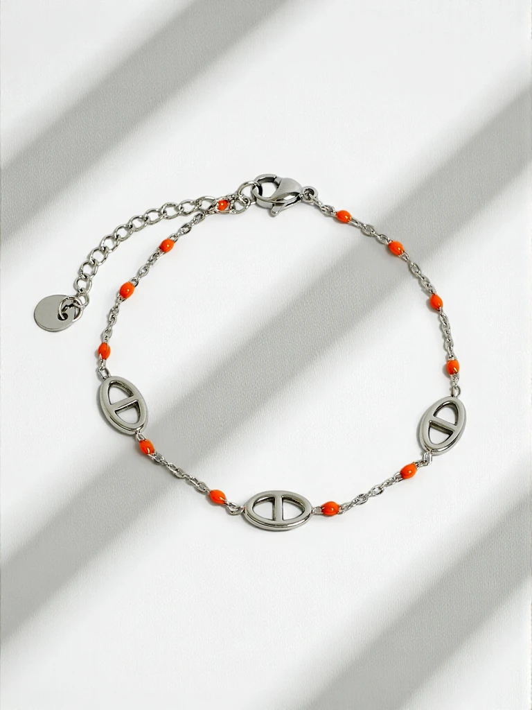 Hera Argento Bracelet with Orange Accents – Stylish Minimalism