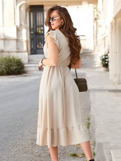 Royalfashion Naiste midi kleit volangide ja lühikeste varrukatega