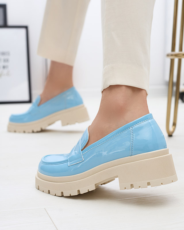 Royalfashion Blue lacquered moccasins for women Noppel