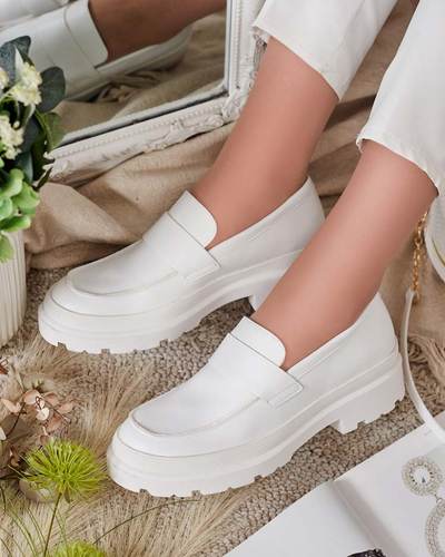 Aura Women's White Platform Moccasins - Elegant and Comfortable, Eco Leather