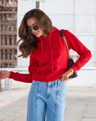 Красное женское утепленное худи с капюшоном