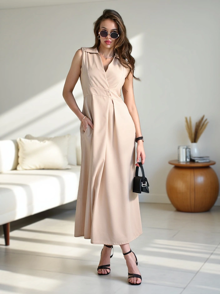 Royalfashion Women's sleeveless dress with a wrap neckline Bizness