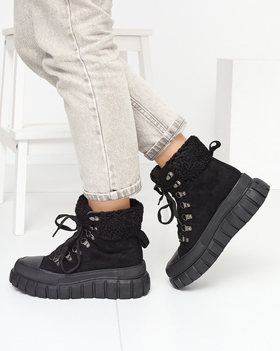 Women's black eco-suede boots with sheepskin Vetic - Footwear
