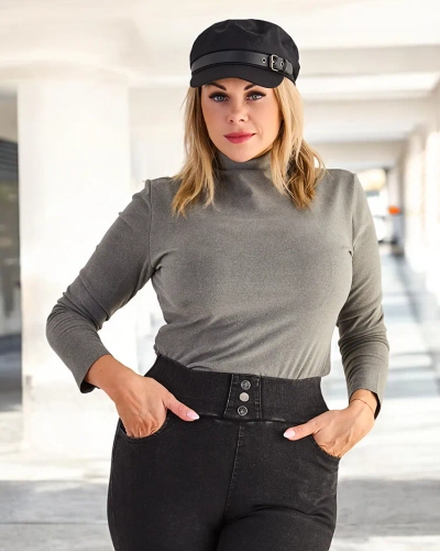 Women's turtleneck sweater in dark green color - Clothing