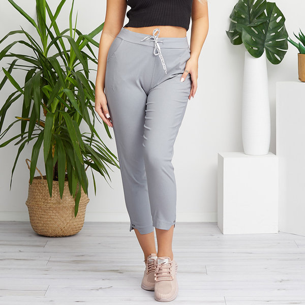 Women's straight fabric pants in gray PLUS SIZE - Clothing