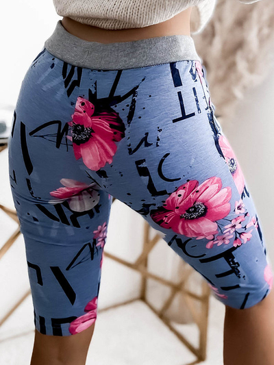 Сине-розовые женские шорты 3/4 с принтом PLUS SIZE - Одежда