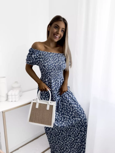 Blue women's floral pattern maxi dress - Clothing