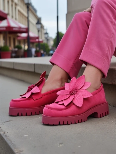 Royalfashion Eco suede naiste loaferid Floverse lilledega