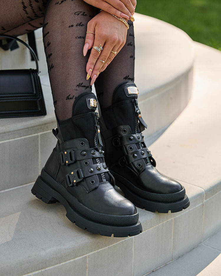 Royalfashion Black women's bagger boots decorated with Dozilda studs