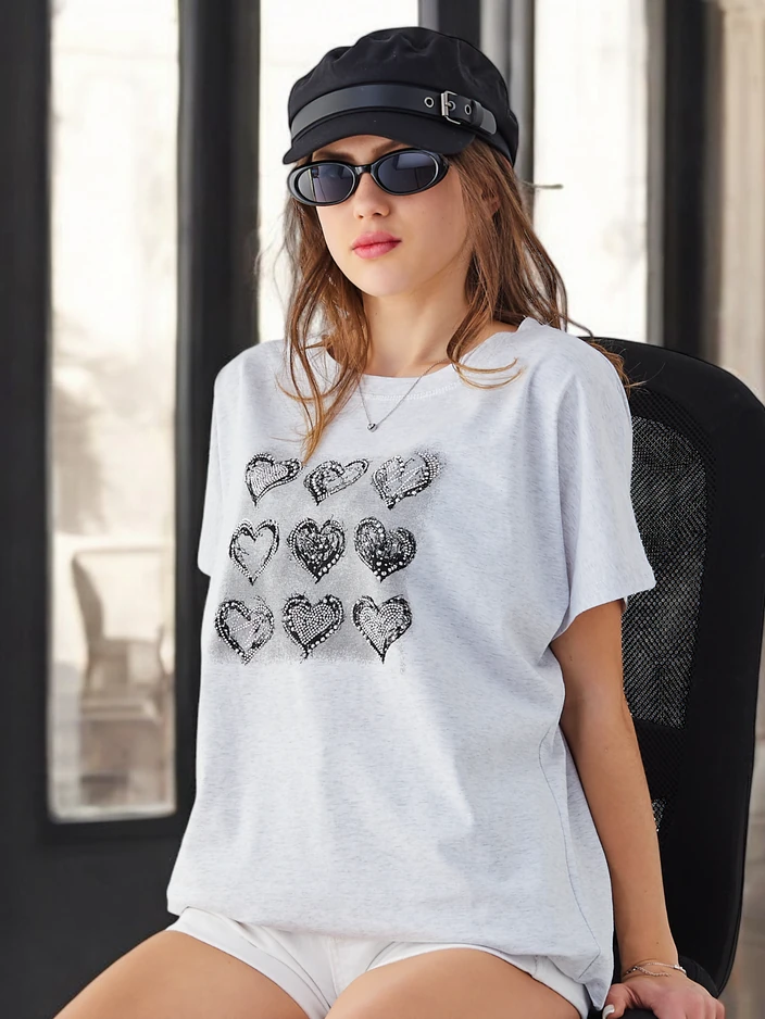 Royalfashion Naiste Puuvillane T-särk Palju Südameid