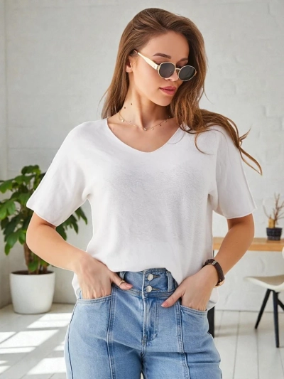 Royalfashion Тонкий женский свитер с коротким рукавом