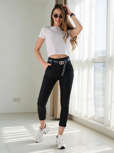 Royalfashion Women's viscose skinny pants with a belt