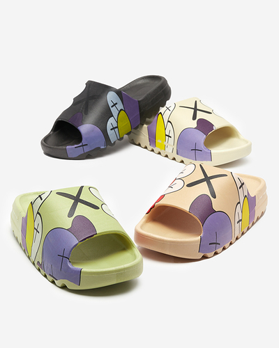 Beige rubber women's slippers with Pfizz print - Footwear