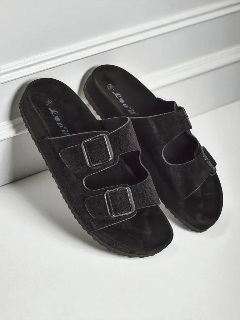 Royalfashion Women's Eco-Suede Sliders with Buckles Bella Duo
