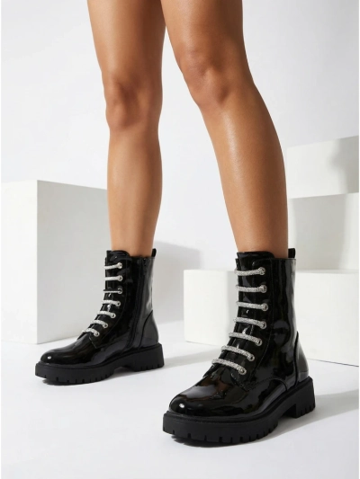 Patent Lace-up Women's Ankle Boots Velmini