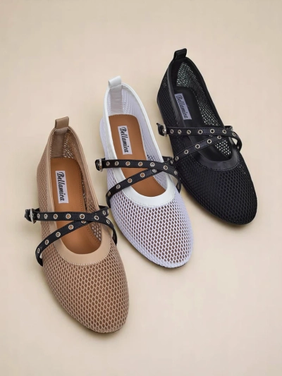 Royalfashion Arethusa Nero mesh ballerinas with a flat heel