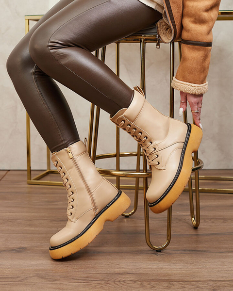 Royalfashion Beige women's lace-up boots on a solid sole Diret