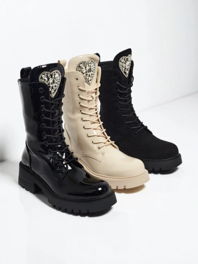 Женские лакированные ботинки на шнуровке Emelune