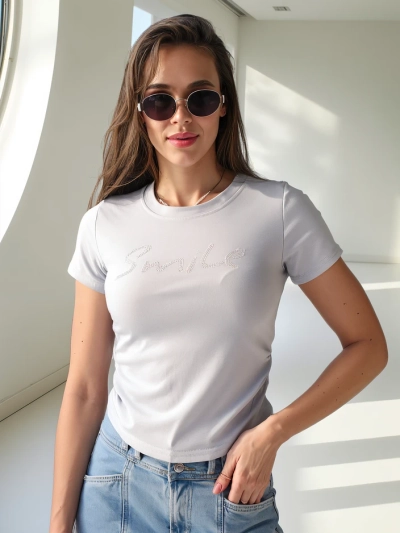 Royalfashion Naiste Puuvillane Pluus, millel on kiri