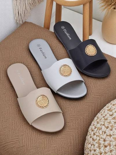 Royalfashion Women's Flat Golden Slip On Sandals