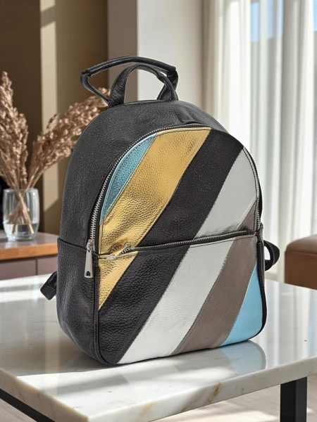 Royalfashion Women's backpack made of eco leather with stripes Metallic Stripes