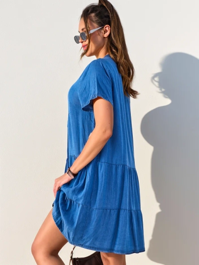 Royalfashion Naiste tunika stiilis kleit lukuga dekolteega, denim tüüp