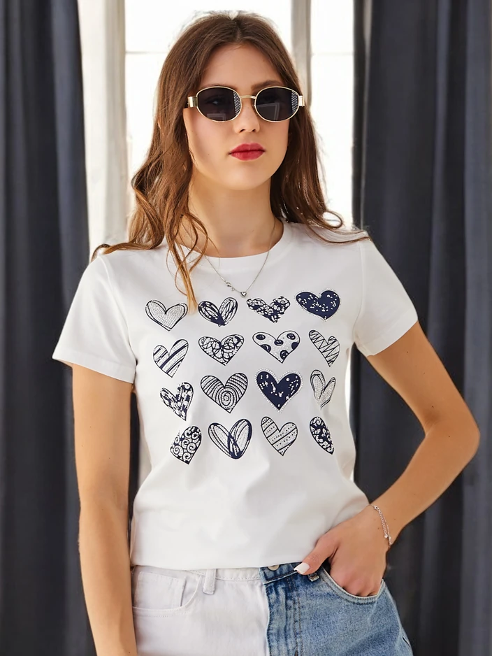 Royalfashion Women's Cotton T-Shirt A lot of Hearts