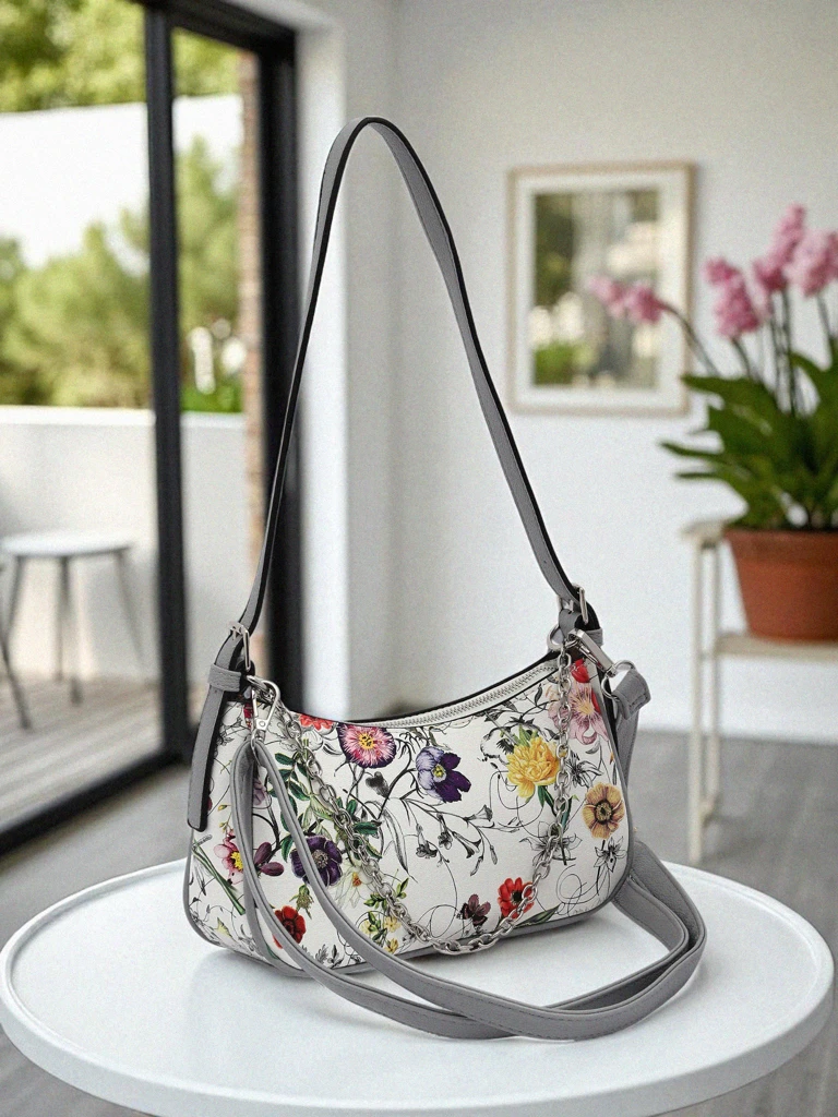 Royalfashion Small women's handbag made of eco-leather with floral print Lily Bloom