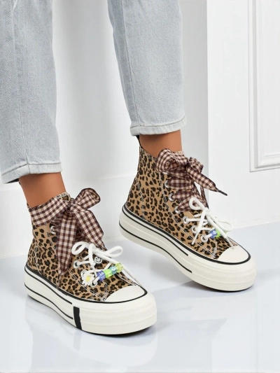 Женские кеды Leonora Leo коричневые на платформе – итальянский стиль, ткань