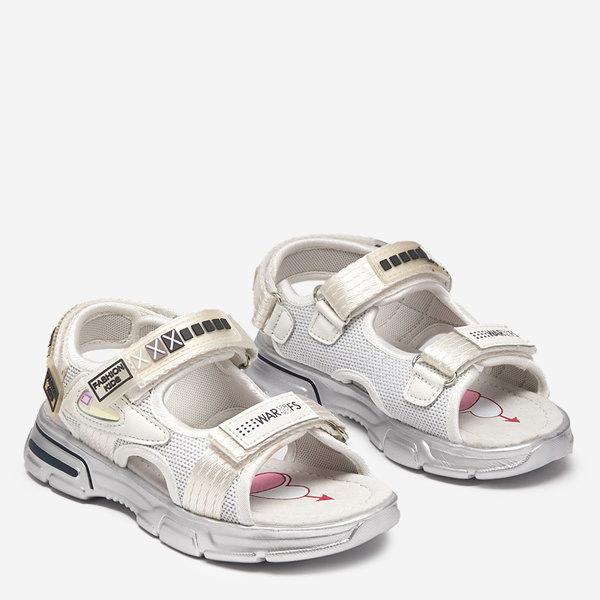 White and silver children's sandals with Velcro Mepoti - Footwear