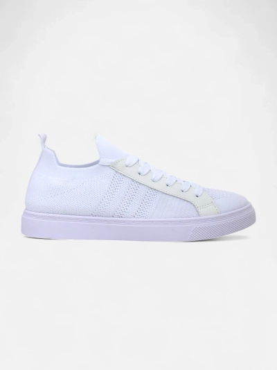 Aurelio Białe Sneakersy Tekstylne z Eko Skóry na Płaskiej Platformie 2,5 cm
