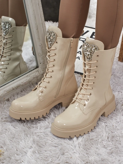 Emelune patent lace-up women's ankle boots