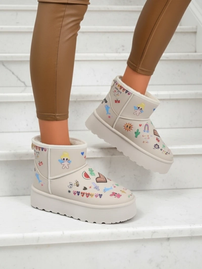 Botki Lemuria - Kreemjad Doodle Lumesaapad Paksu Tallaga Furrini