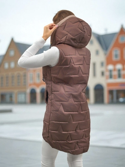 Quilted Long Women's Vest with Hood Echo Shard