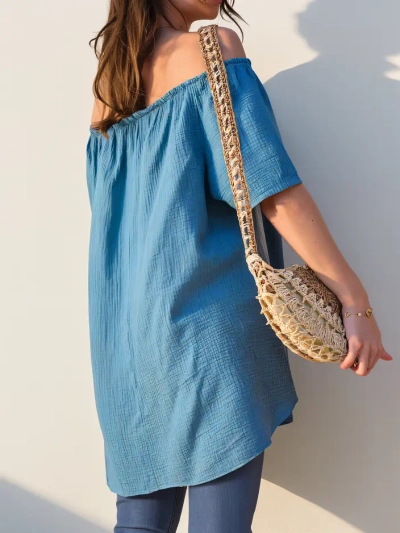 Royalfashion Женская хлопковая блузка в испанском стиле с декоративными пуговицами