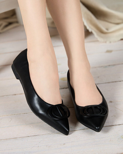 Women's black pointed ballerinas with an ornament on the toe Manico - Footwear