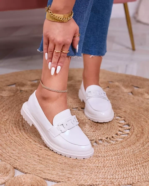 Royalfashion White lacquered moccasins for women Dafench